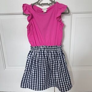 Crewcuts Bright Pink Top with Gingham Skirt Dress, size 8